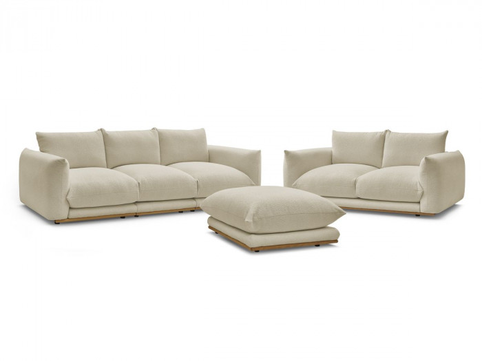 Ensemble canapé droit fixe 3 + 2 places ERNEST tissu bouclette avec pouf
