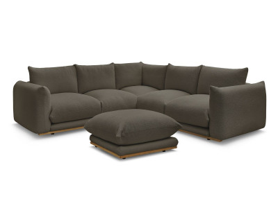 Canapé d'angle fixe ERNEST tissu bouclette avec pouf
