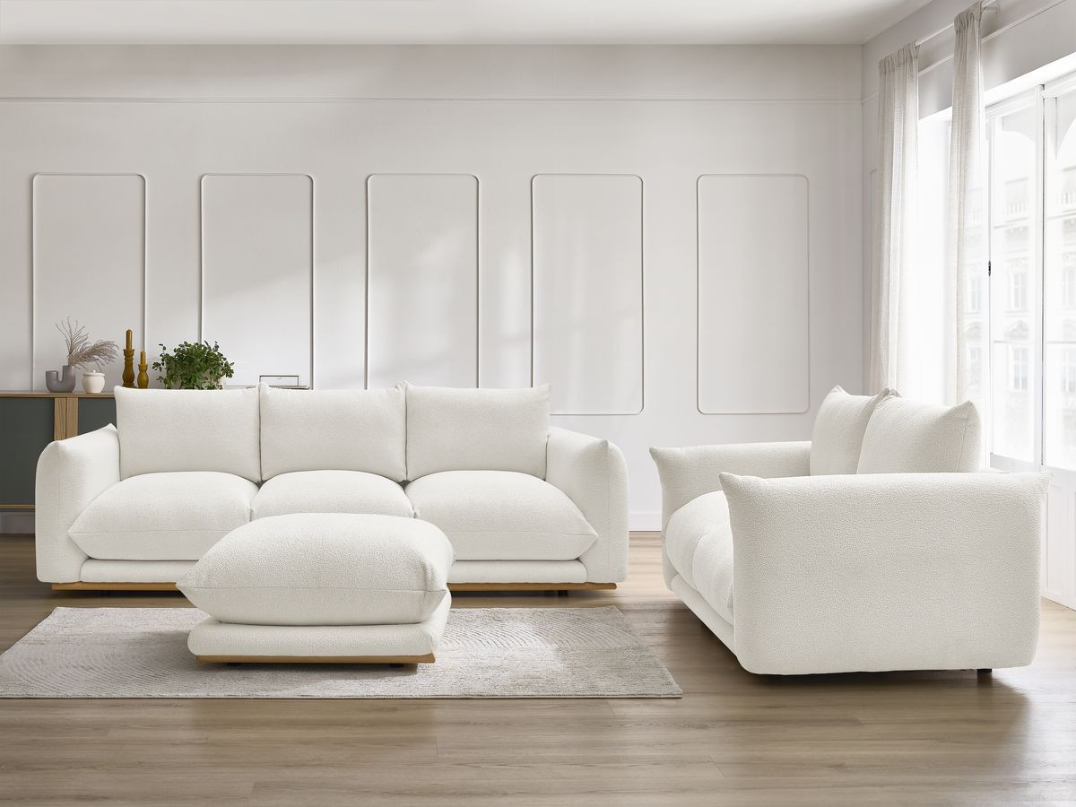 Ensemble canapé droit 3 + 2 places ERNEST bouclette avec pouf blanc — vue 5