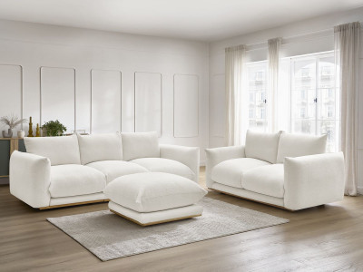 Ensemble canapé droit fixe 3 + 2 places ERNEST tissu bouclette avec pouf