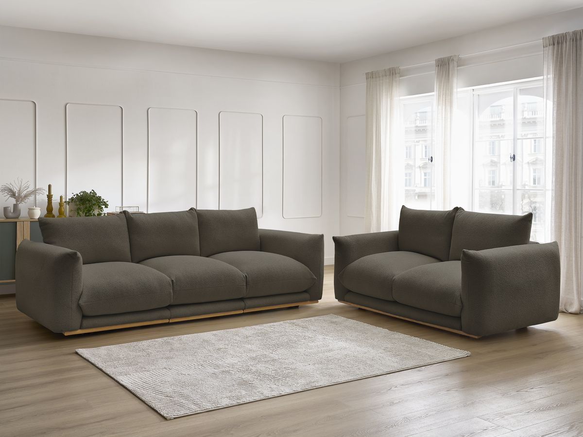 Ensemble canapé droit 3 + 2 places ERNEST bouclette marron