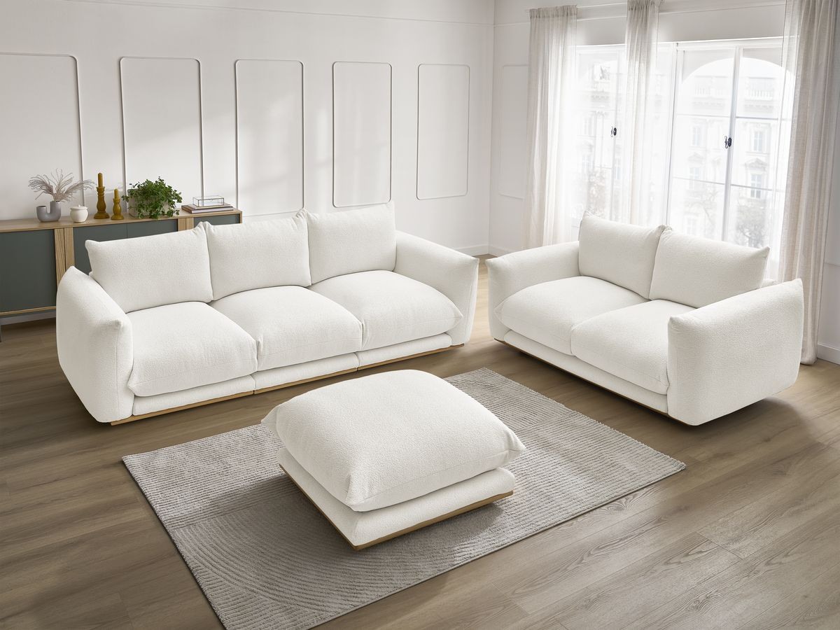 Ensemble canapé droit 3 + 2 places ERNEST bouclette avec pouf blanc — vue 6