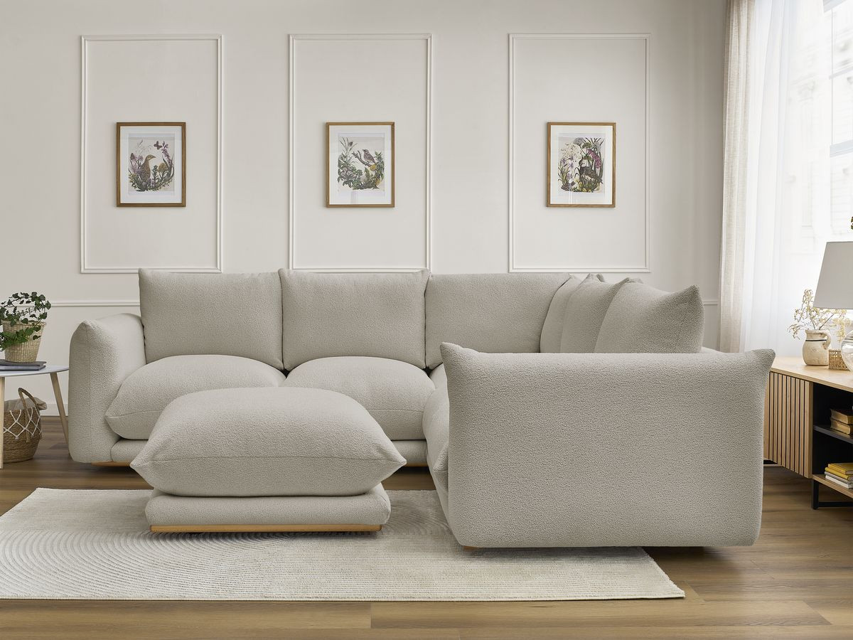 Canapé d'angle ERNEST bouclette avec pouf taupe — vue 5