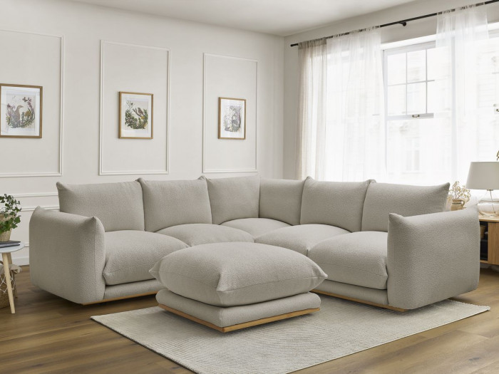 Canapé d'angle ERNEST tissu bouclette avec pouf