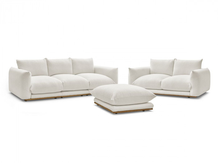 Ensemble canapé droit fixe 3 + 2 places ERNEST tissu bouclette avec pouf