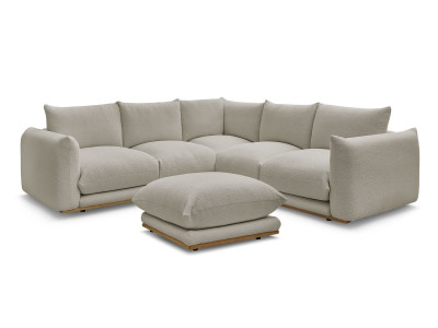Canapé d'angle fixe ERNEST tissu bouclette avec pouf