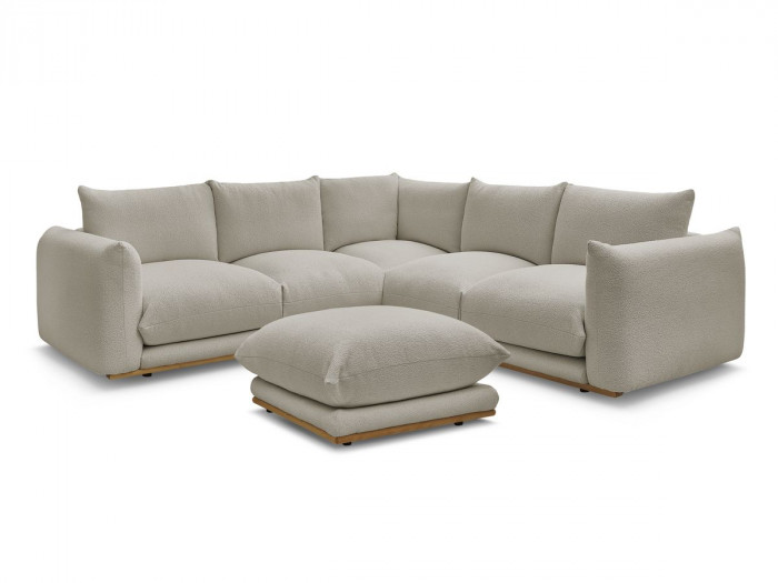 Canapé d'angle ERNEST tissu bouclette avec pouf