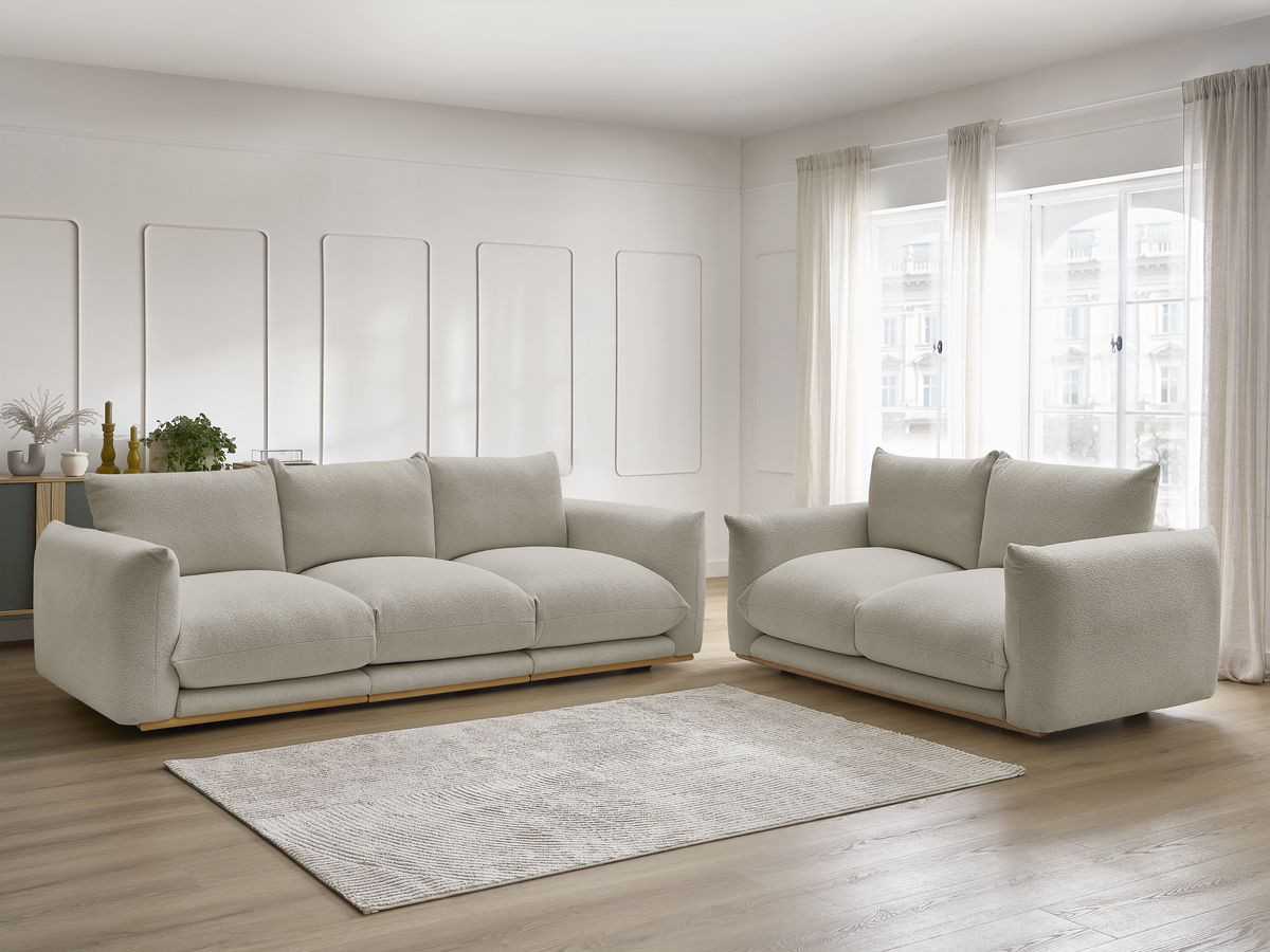 Ensemble canapé droit 3 + 2 places ERNEST bouclette taupe