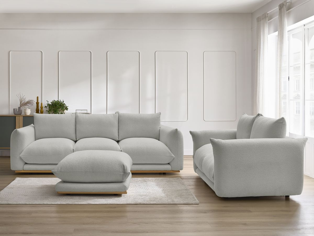 Ensemble canapé droit 3 + 2 places ERNEST bouclette avec pouf gris clair — vue 5