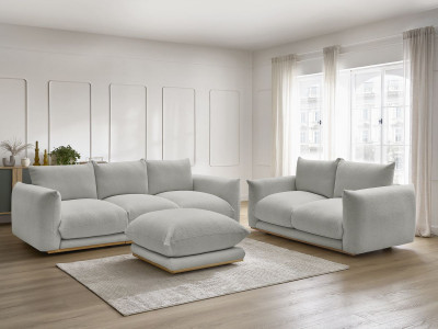 Ensemble canapé droit fixe 3 + 2 places ERNEST tissu bouclette avec pouf