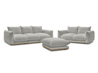 Ensemble canapé droit fixe 3 + 2 places ERNEST tissu bouclette avec pouf