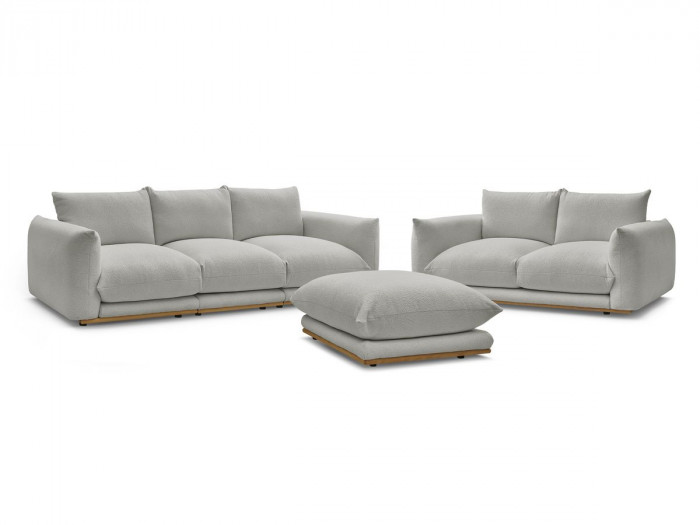Ensemble canapé droit fixe 3 + 2 places ERNEST tissu bouclette avec pouf