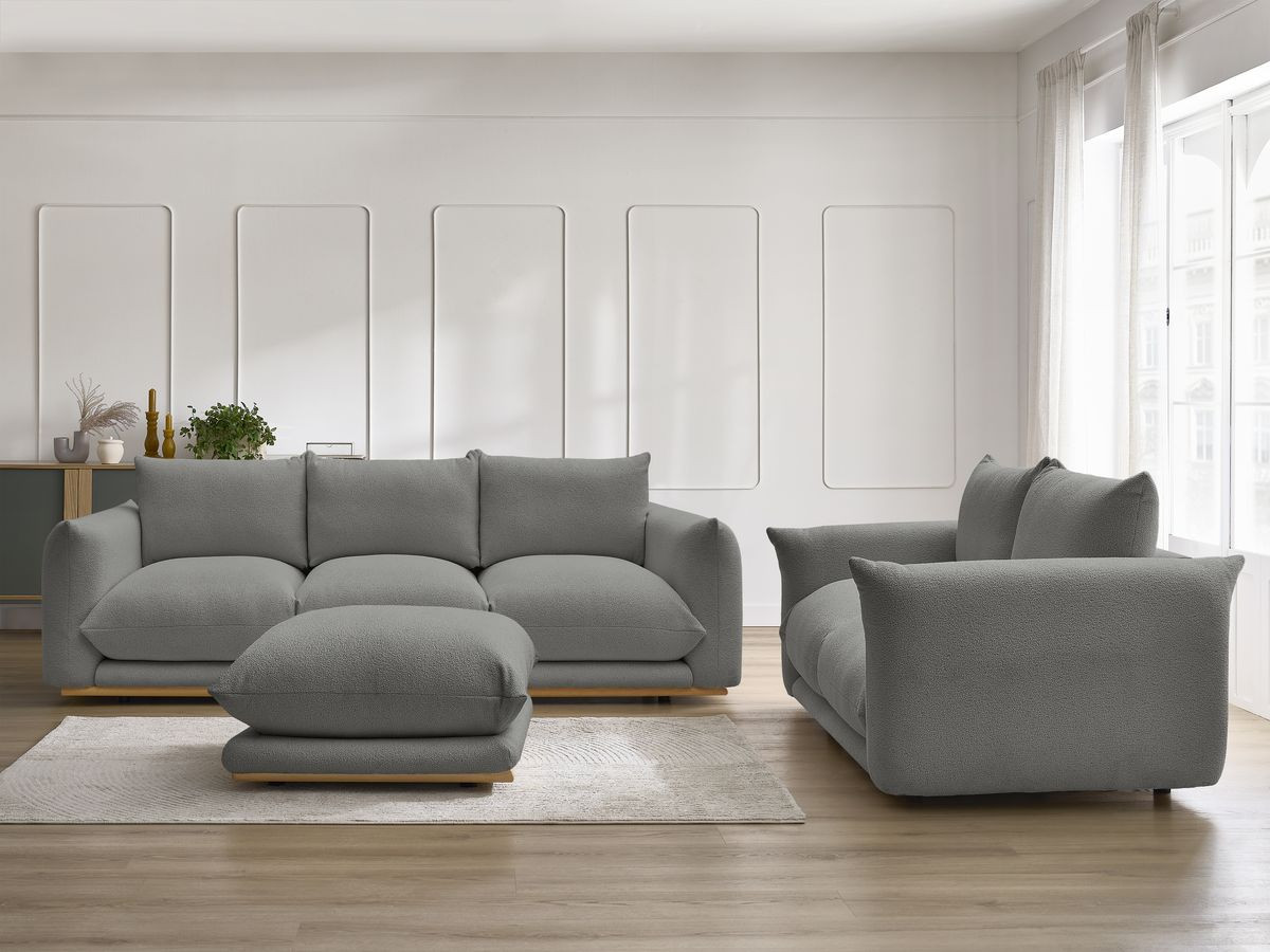 Ensemble canapé droit 3 + 2 places ERNEST bouclette avec pouf gris foncé — vue 5