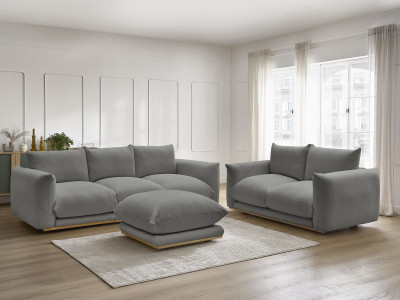 Ensemble canapé droit fixe 3 + 2 places ERNEST tissu bouclette avec pouf