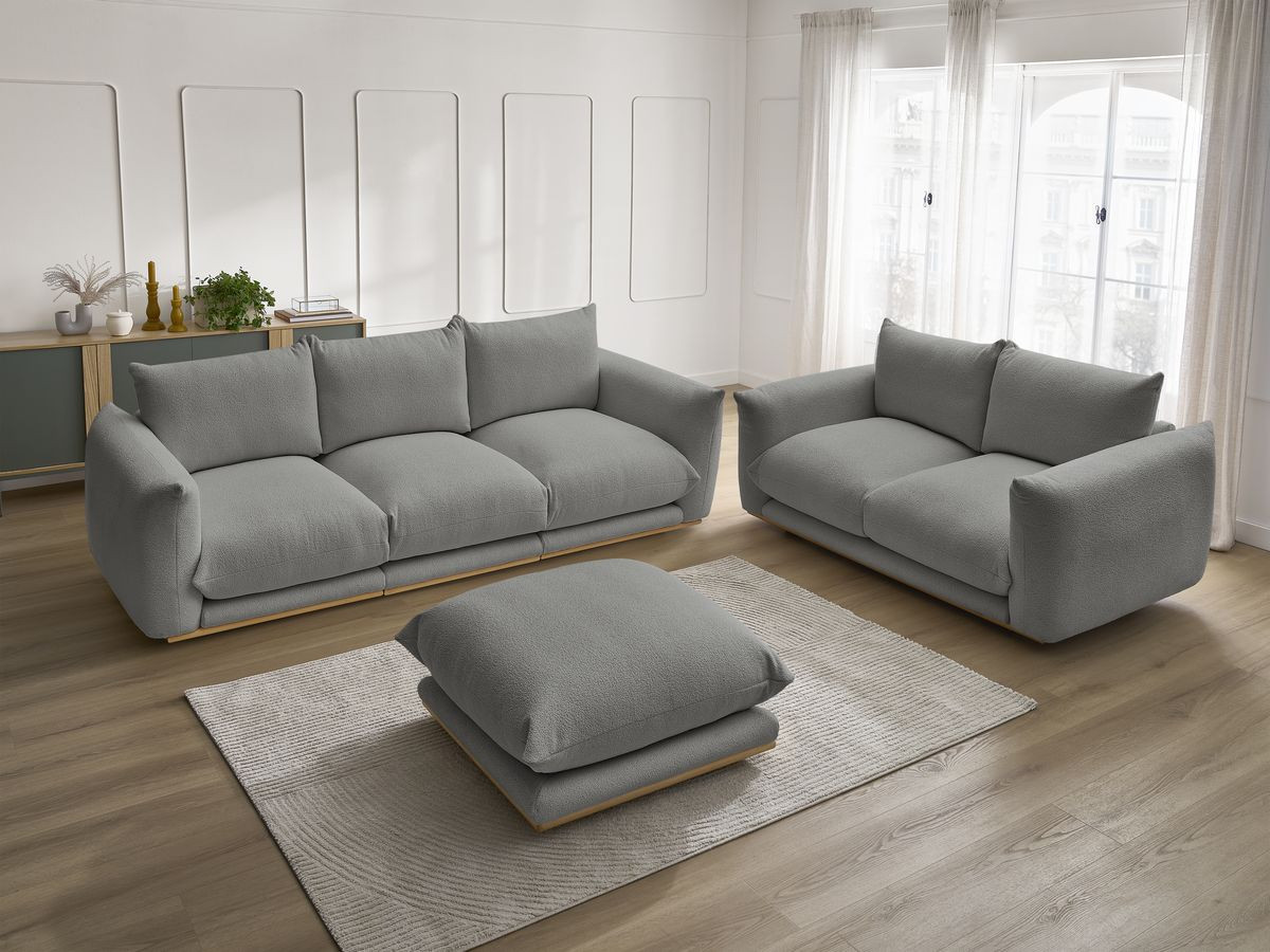 Ensemble canapé droit 3 + 2 places ERNEST bouclette avec pouf gris foncé — vue 6