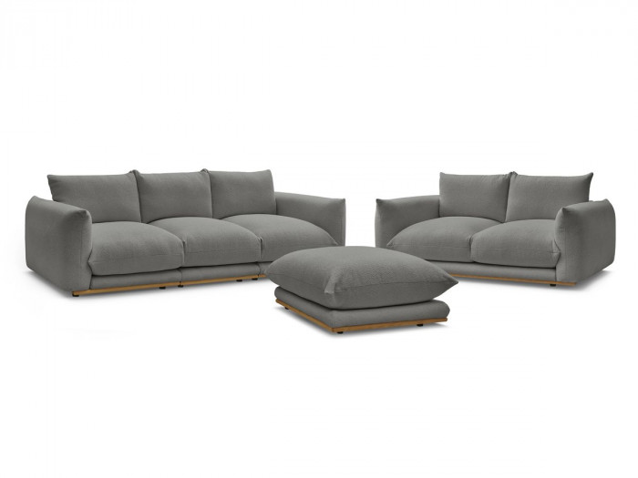Ensemble canapé droit fixe 3 + 2 places ERNEST tissu bouclette avec pouf
