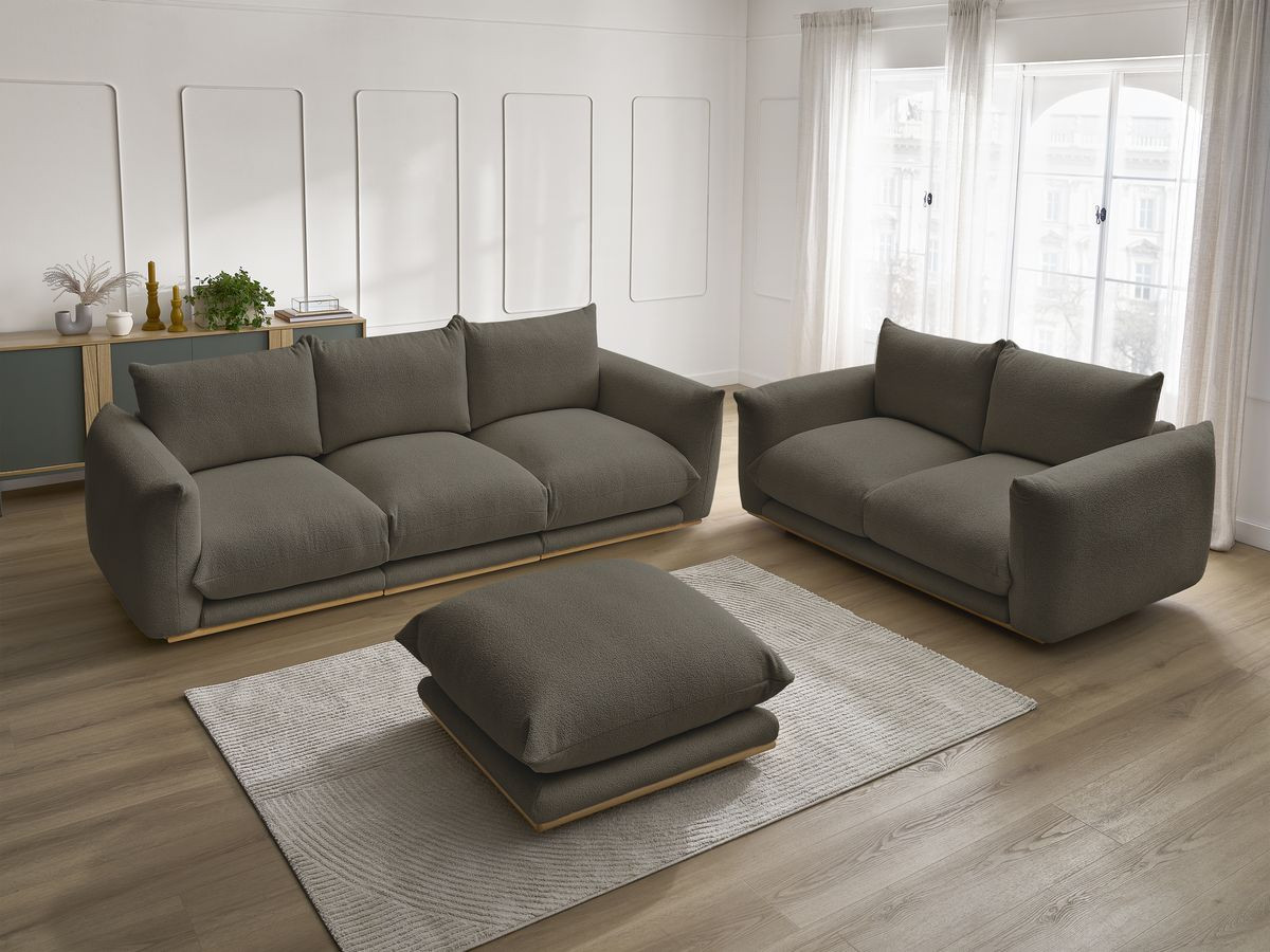 Ensemble canapé droit 3 + 2 places ERNEST bouclette avec pouf marron — vue 6