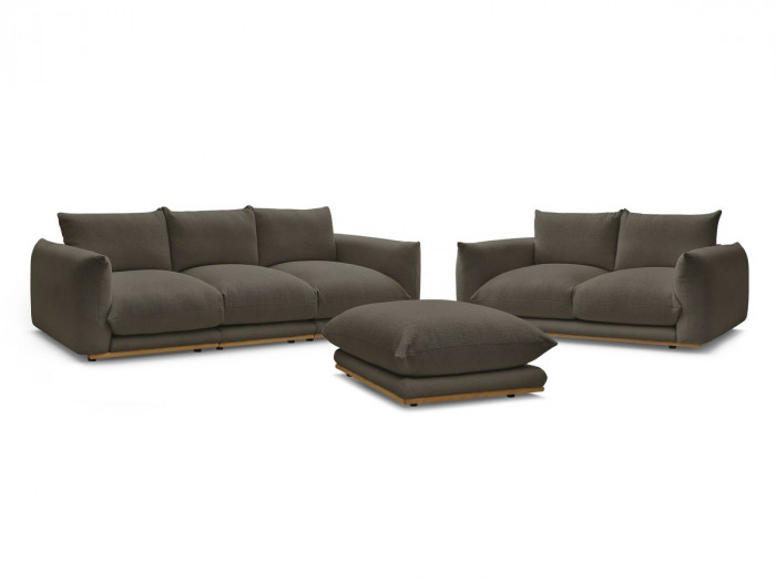 Ensemble canapé droit fixe 3 + 2 places ERNEST tissu bouclette avec pouf