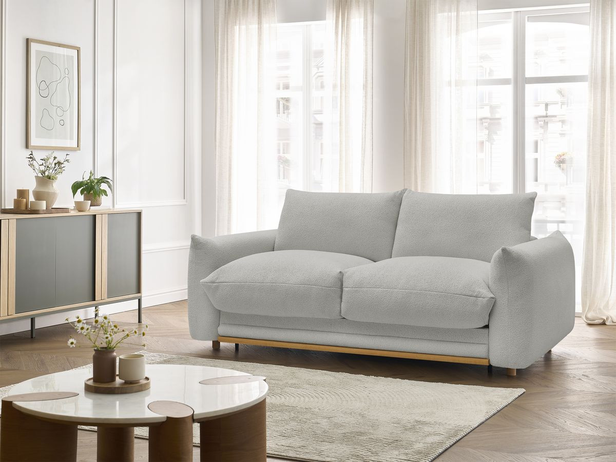 Canapé droit convertible 3 places ERNEST bouclette gris clair