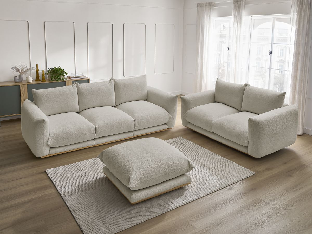 Ensemble canapé droit 3 + 2 places ERNEST bouclette avec pouf taupe — vue 6