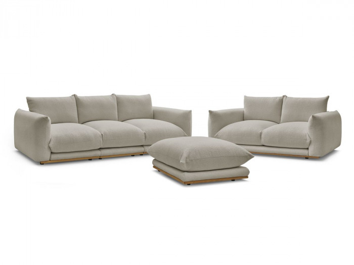 Ensemble canapé droit fixe 3 + 2 places ERNEST tissu bouclette avec pouf