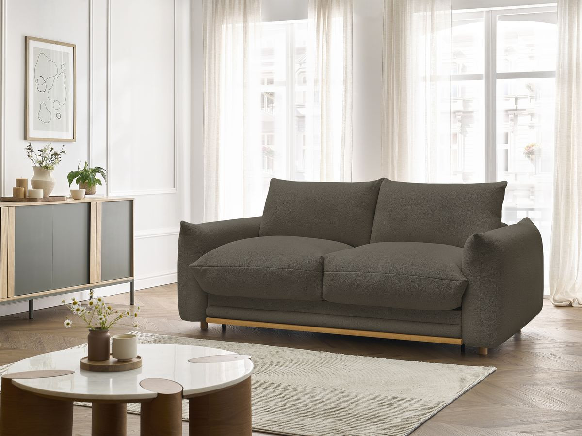 Canapé droit convertible 3 places ERNEST bouclette marron