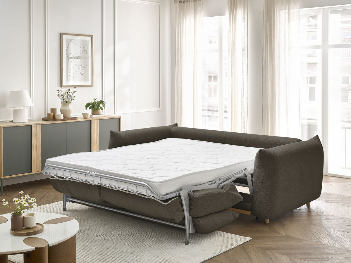 Canapé droit convertible 3 places ERNEST bouclette marron — vue 6