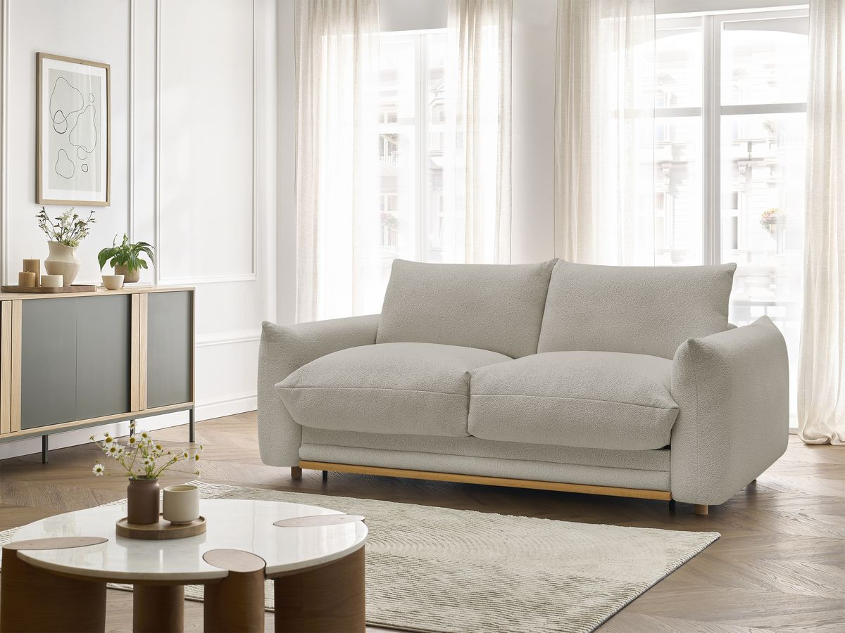 Canapé droit convertible 3 places ERNEST bouclette taupe