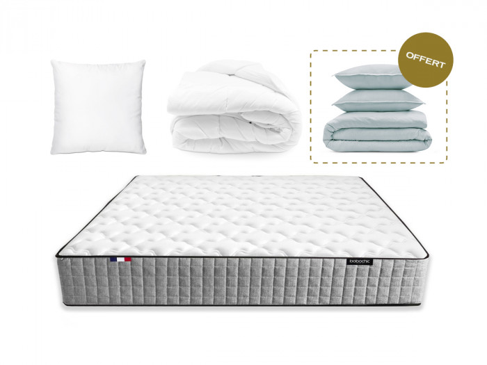 Matelas APOLLINE en 140 x 190 cm, couette chaude en 220 x 240 cm RE-DREAM, deux oreillers RE-DREAM en 60 x 60 cm