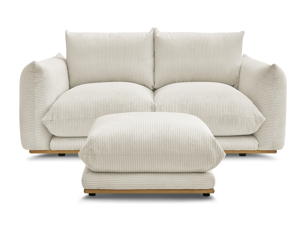 Canapé droit 2 places ERNEST velours côtelé avec pouf beige — vue 5