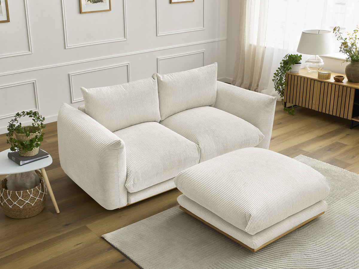 Canapé droit 2 places ERNEST velours côtelé avec pouf beige — vue 6