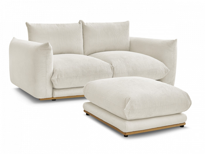 Canapé droit fixe 2 places ERNEST tissu velours côtelé avec pouf