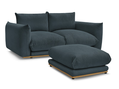 Canapé droit fixe 2 places ERNEST tissu velours côtelé avec pouf