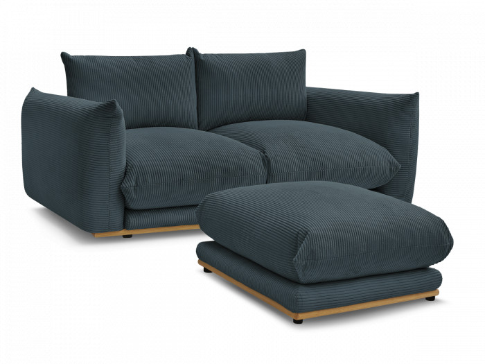Canapé droit fixe 2 places ERNEST tissu velours côtelé avec pouf
