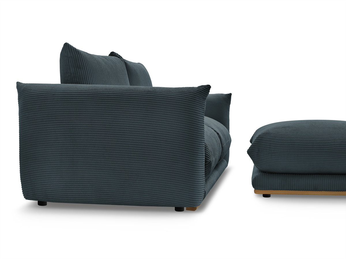 Canapé droit 2 places ERNEST velours côtelé avec pouf bleu — vue 6