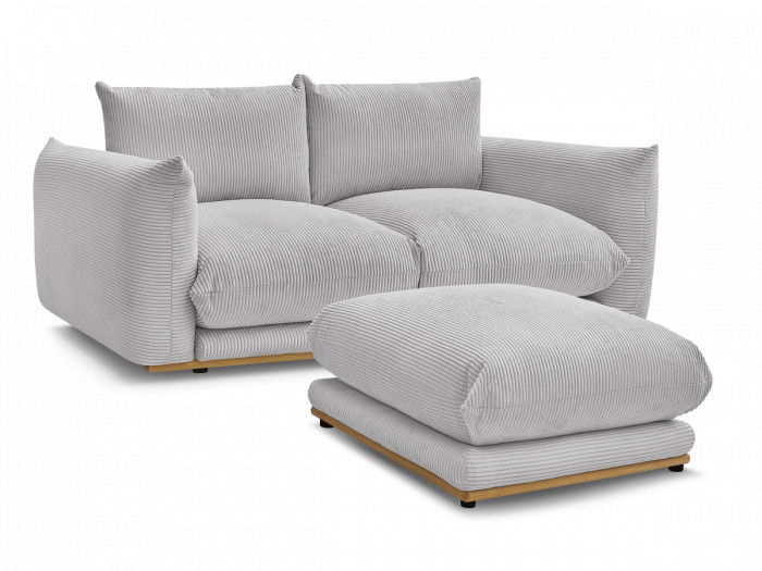 Canapé droit fixe 2 places ERNEST tissu velours côtelé avec pouf