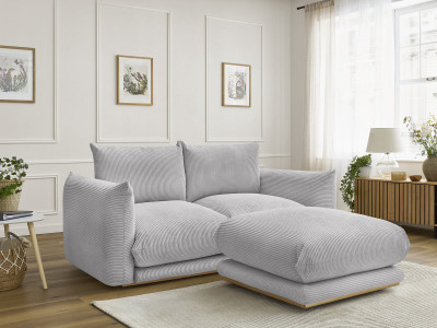 Canapé droit fixe 2 places ERNEST tissu velours côtelé avec pouf