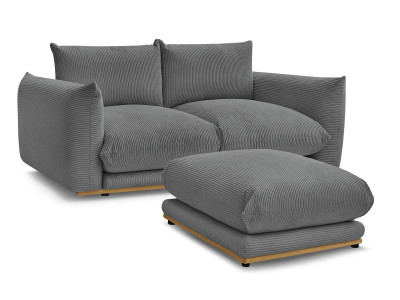 Canapé droit fixe 2 places ERNEST tissu velours côtelé avec pouf