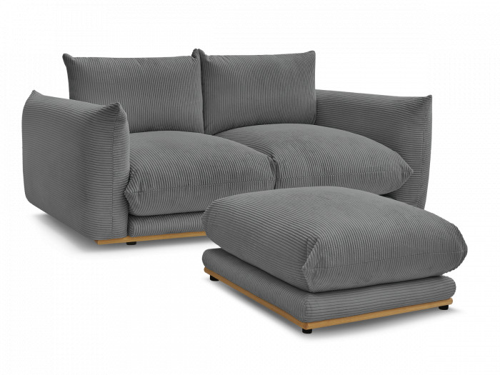 Canapé droit fixe 2 places ERNEST tissu velours côtelé avec pouf