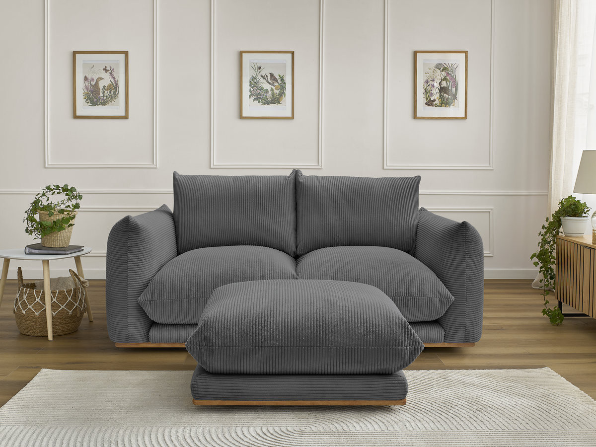 Canapé droit 2 places ERNEST velours côtelé avec pouf gris foncé — vue 4