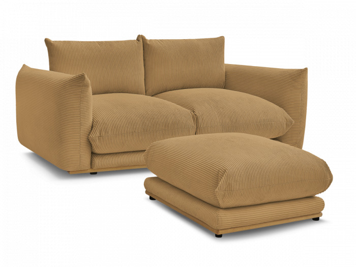 Canapé droit fixe 2 places ERNEST tissu velours côtelé avec pouf