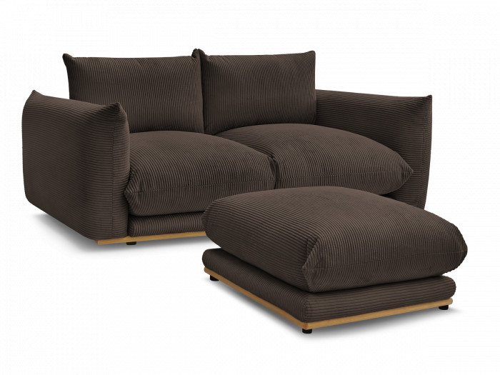 Canapé droit fixe 2 places ERNEST tissu velours côtelé avec pouf