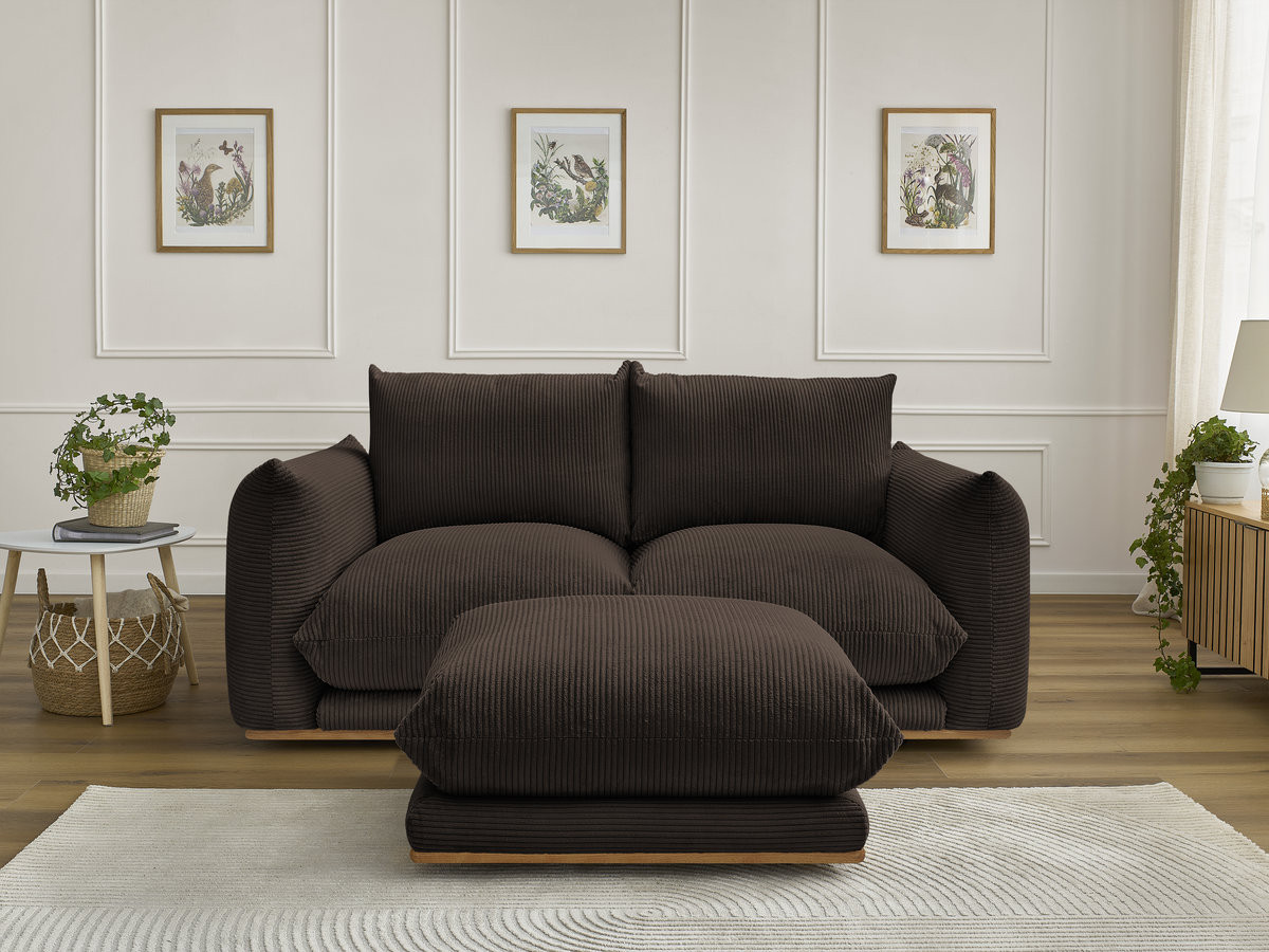 Canapé droit 2 places ERNEST velours côtelé avec pouf marron — vue 4