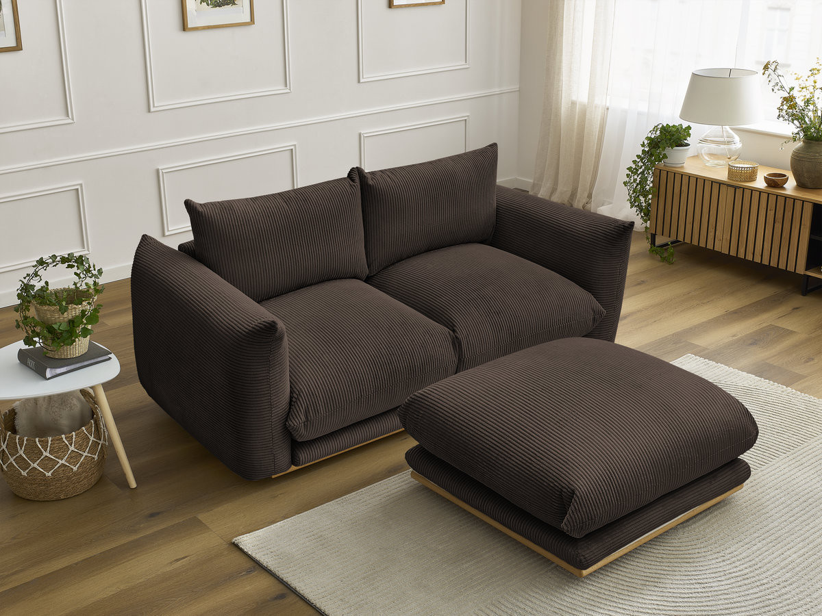 Canapé droit 2 places ERNEST velours côtelé avec pouf marron — vue 5