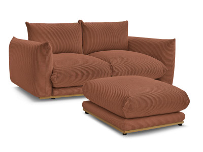 Canapé droit fixe 2 places ERNEST tissu velours côtelé avec pouf
