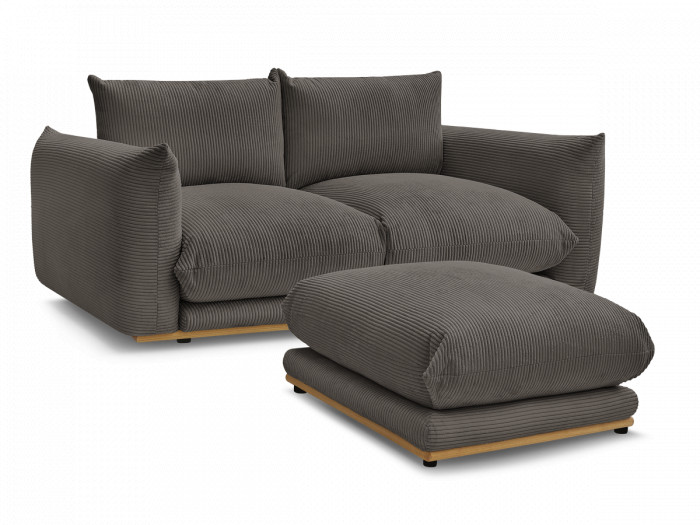 Canapé droit fixe 2 places ERNEST tissu velours côtelé avec pouf