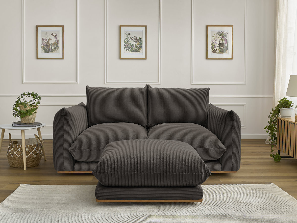 Canapé droit 2 places ERNEST velours côtelé avec pouf taupe — vue 4