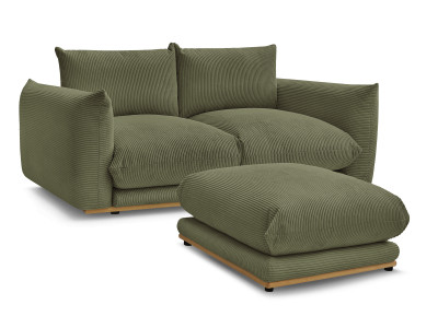 Canapé droit fixe 2 places ERNEST tissu velours côtelé avec pouf