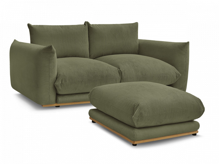 Canapé droit fixe 2 places ERNEST tissu velours côtelé avec pouf
