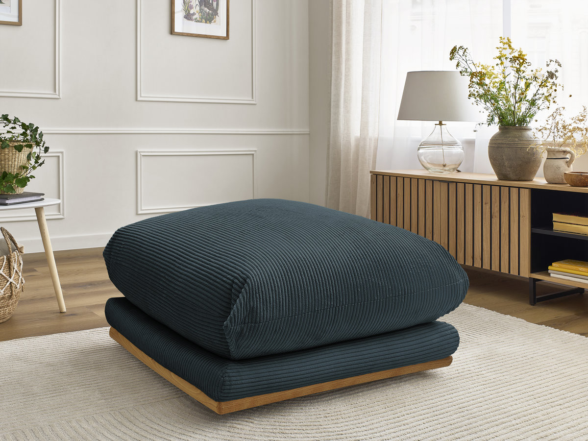 Pouf ERNEST velours côtelé bleu